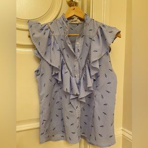 Preppy Umbrella Ruffle Top in Blue